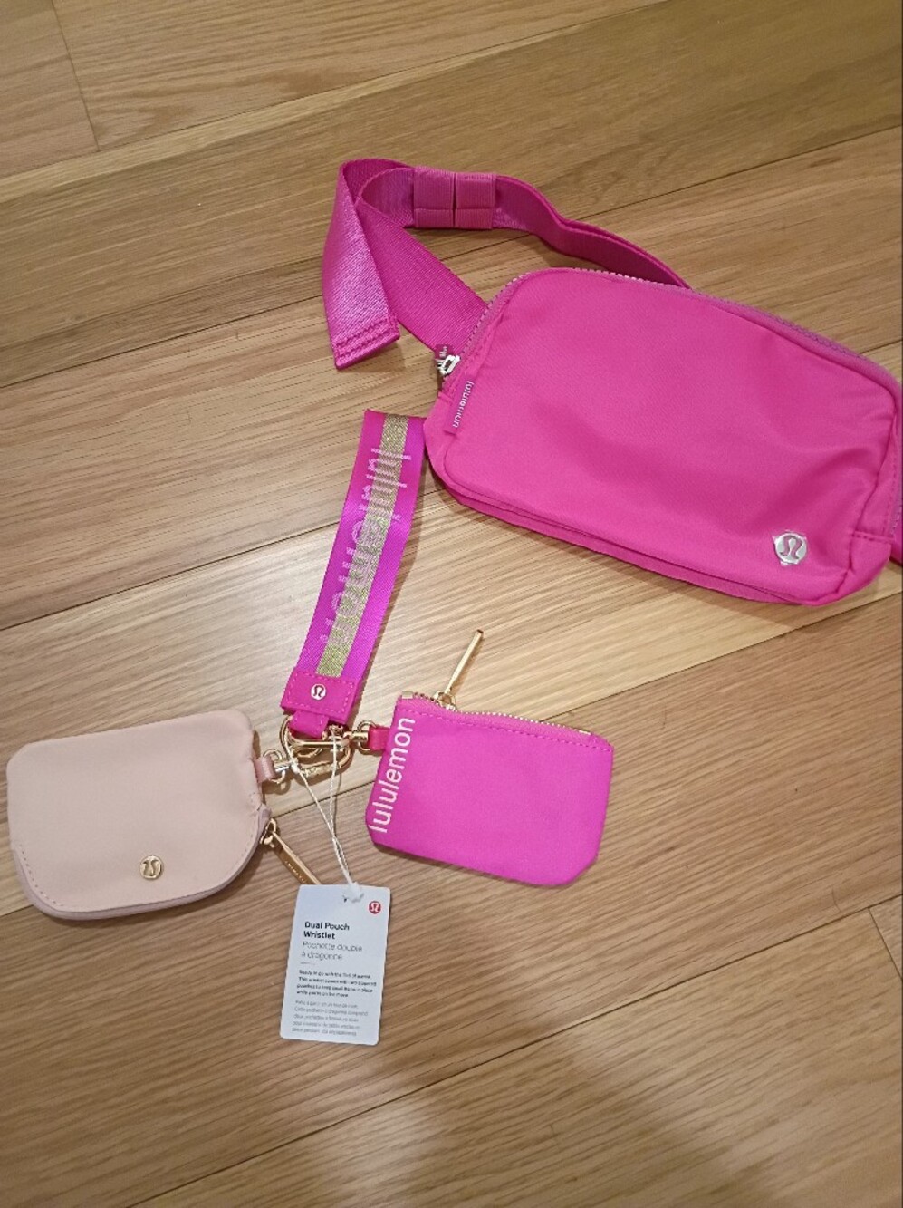 Llululemon athletica Hot Pink belt Bag And Dual Pouch Wristlet Set